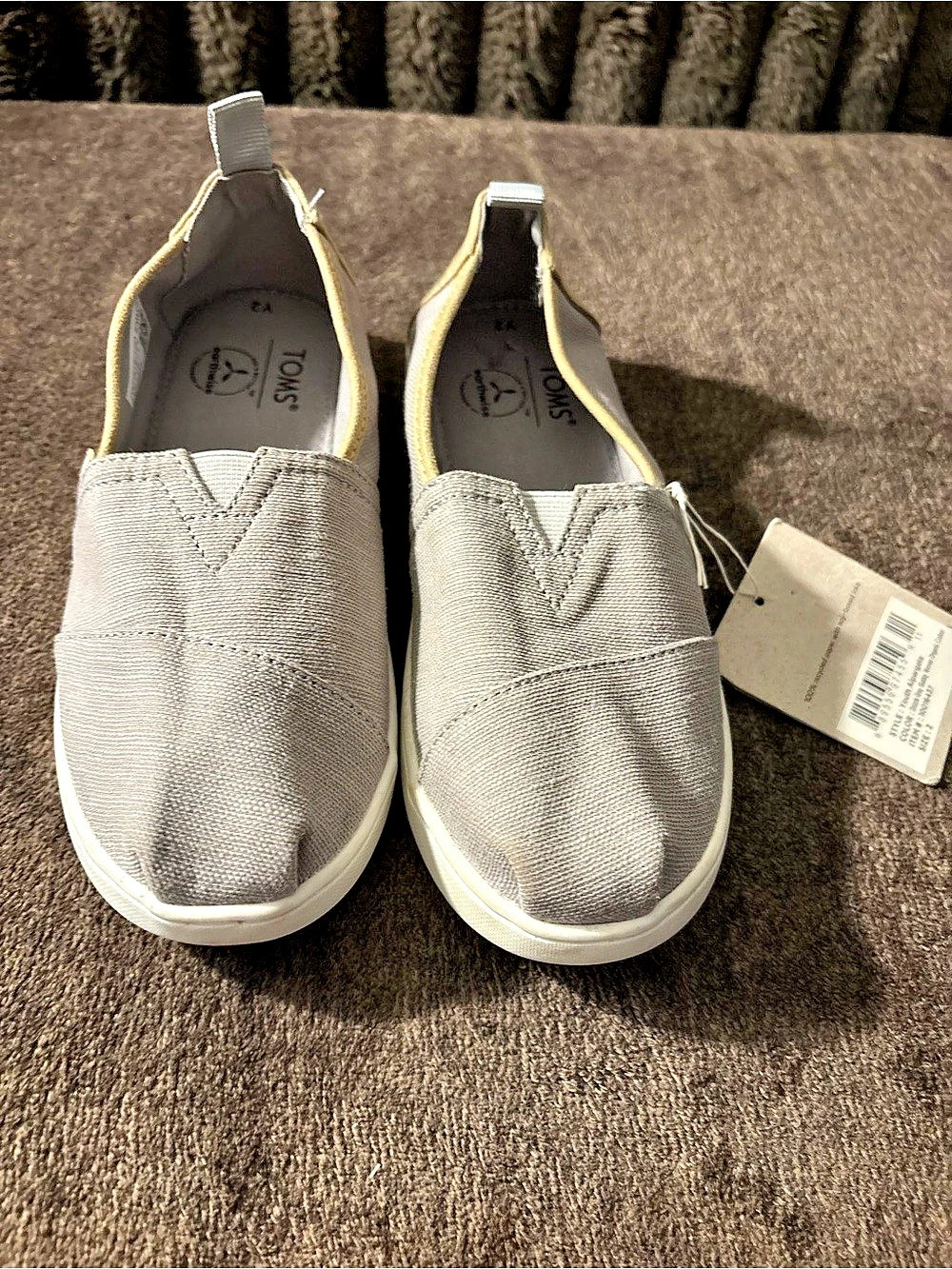 TOMS Alpargata Gray & Gold Slip-On Sneakers US 2